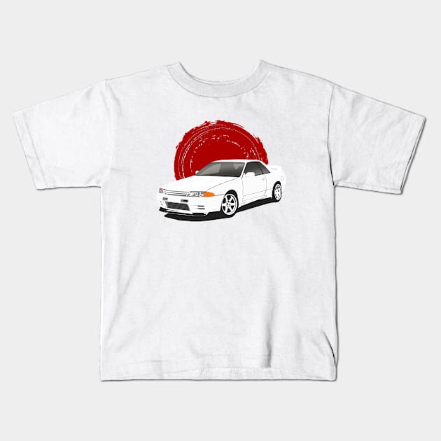 White Nissan Skyline GT-R r33 Kids T-Shirt by Rebellion Store